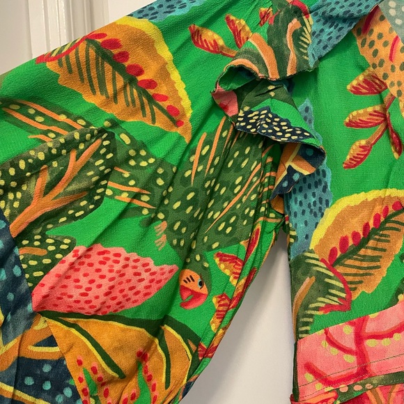 Farm rio forest green dress midi puffy sleeves size small 4 6 - Picture 11 of 11